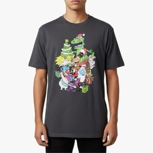 Nickelodeon Characters Christmas Charcoal Gray Short Sleeve Graphic Tee Men’s XL